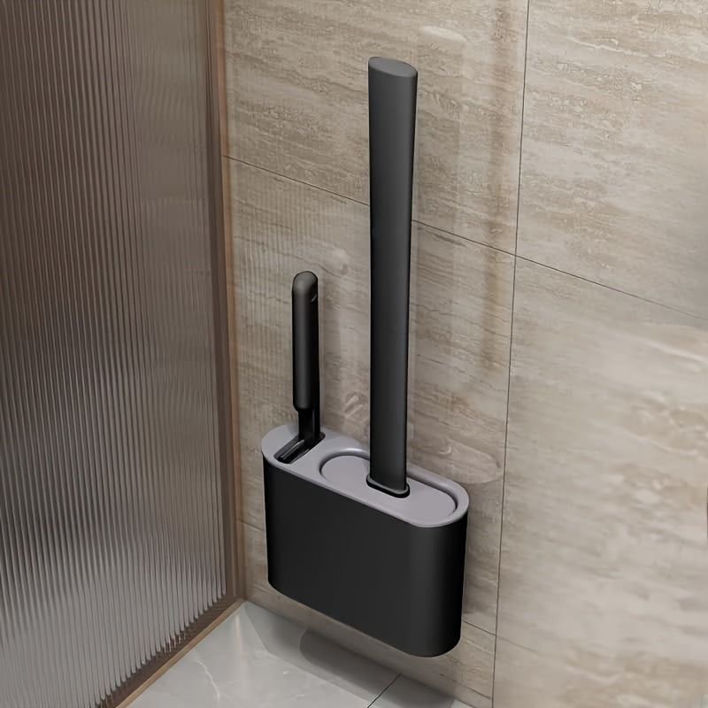 Cepillo de Silicona para Baño con Soporte de Pared – Limpieza Fácil y Estilo Minimalista 🖤🚿