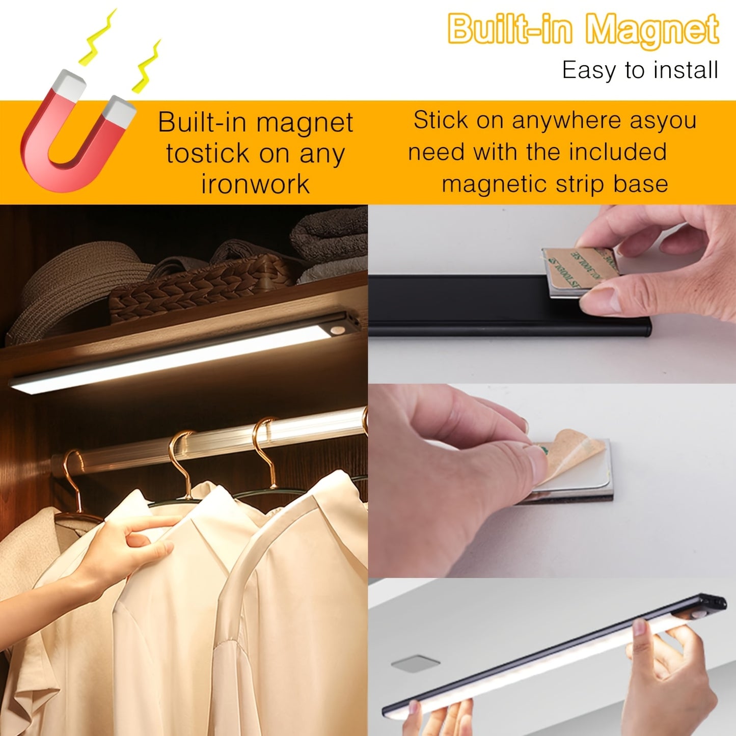 🌙💡Luz LED con Sensor de Movimiento| 3 Tonos de Luz + Recargable 🔄 🌙