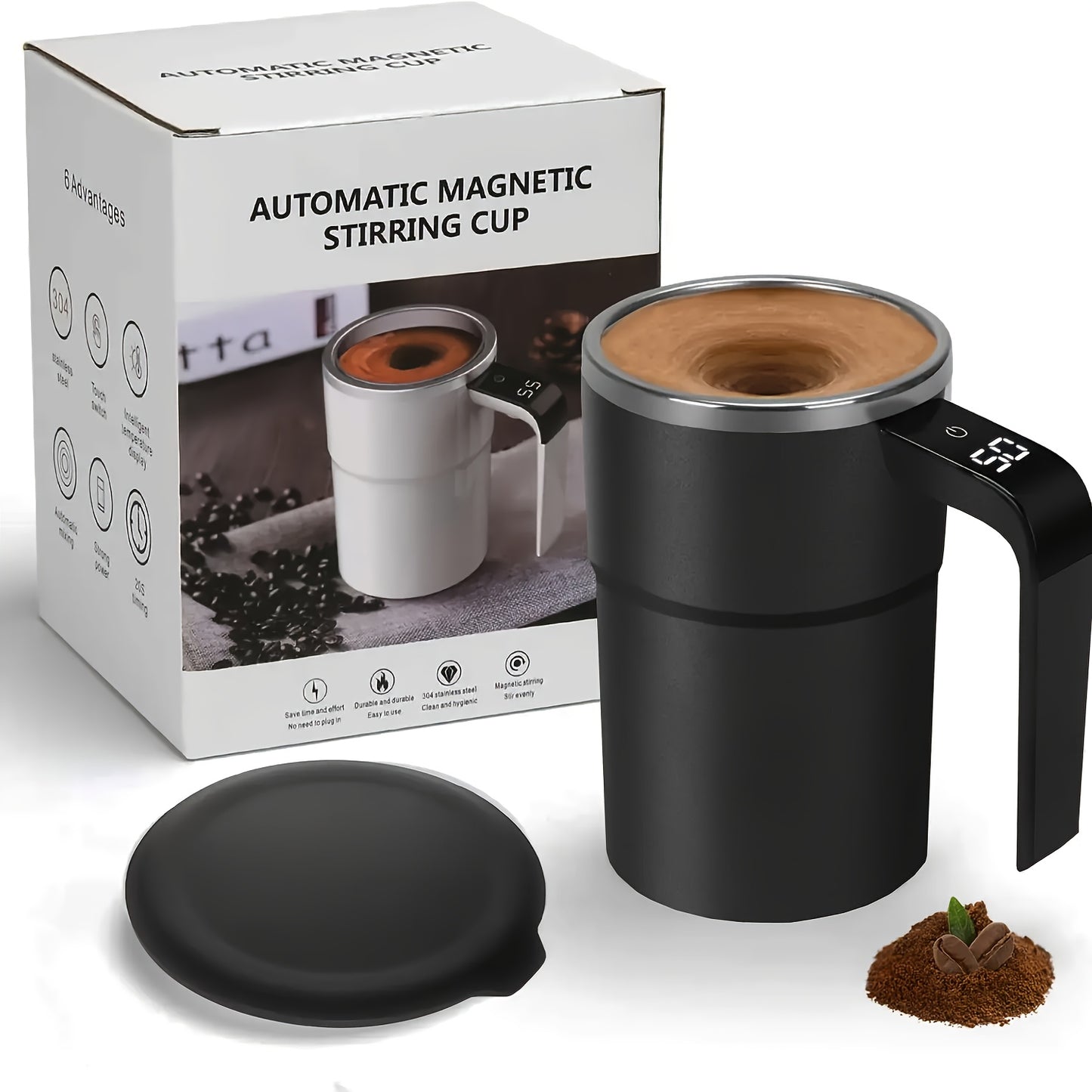 NIJ Electric Mixing Cup with One-Touch Automatic Mixing, USB-Rechargeable Coffee Mug with Lithium-Polymer Battery, Portable Cup for Home, Office, Travel - Ideal Gift for Coffee & Cocoa Lovers (Compatible with Milk, Cocoa, Sha