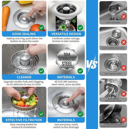 🧼 Filtro de Cocina 3 en 1 – Atrapa Comida + Filtro de Olores + Tapón