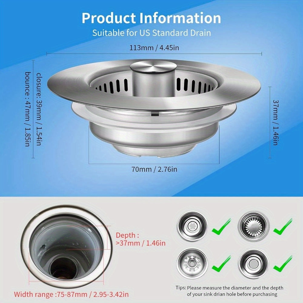 🧼 Filtro de Cocina 3 en 1 – Atrapa Comida + Filtro de Olores + Tapón