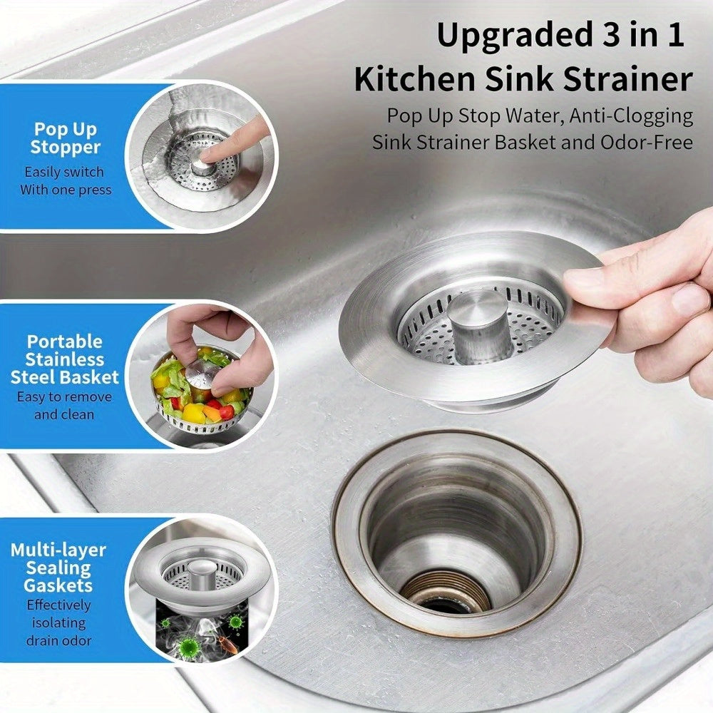 🧼 Filtro de Cocina 3 en 1 – Atrapa Comida + Filtro de Olores + Tapón