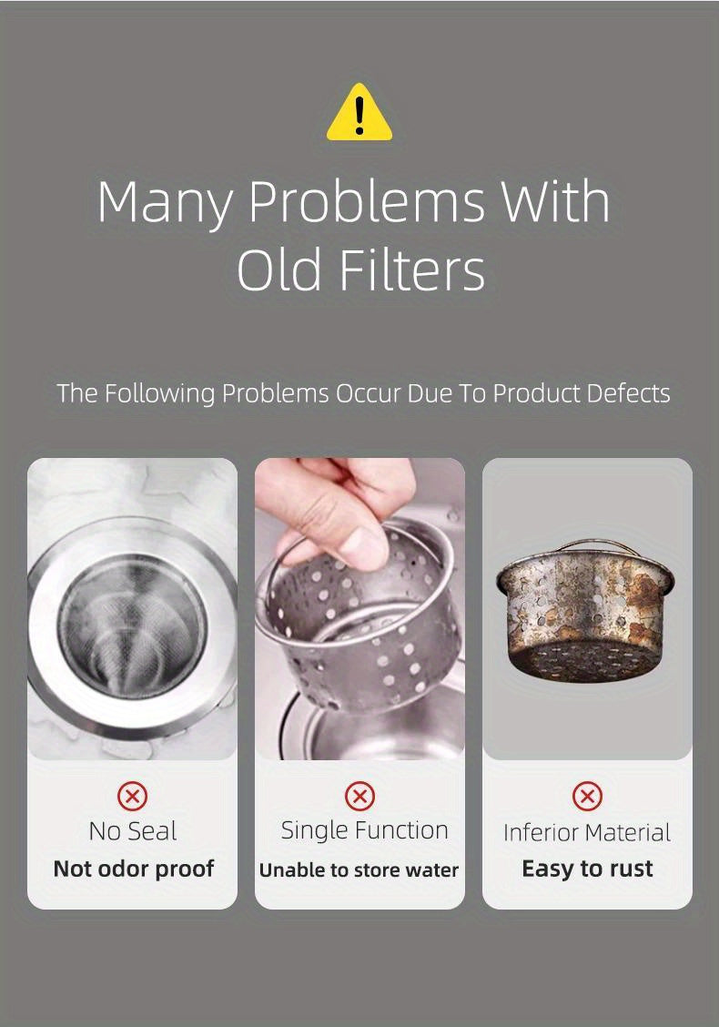 🧼 Filtro de Cocina 3 en 1 – Atrapa Comida + Filtro de Olores + Tapón