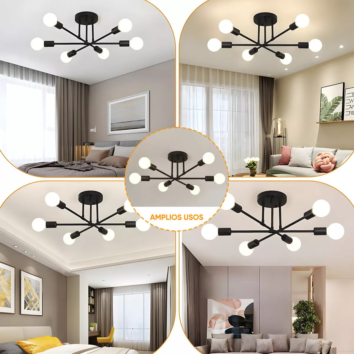 Lámpara de Techo de 6 Focos – Iluminación Moderna que Impone Estilo 💡🖤