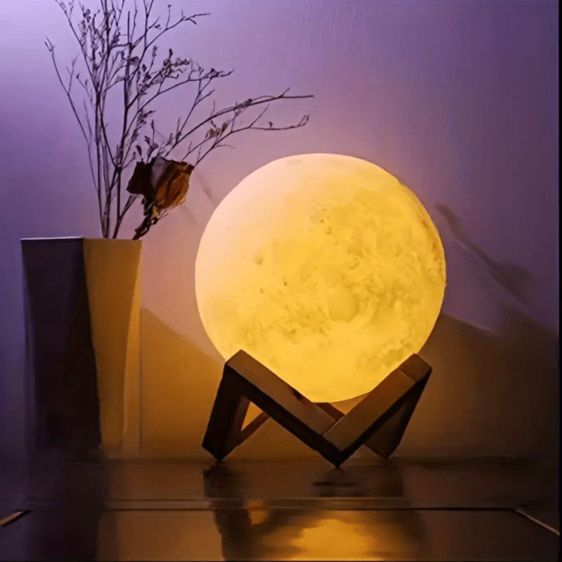 🌕 Lámpara Luna 3D con Base de Madera – Crea Ambientes Mágicos en tu Habitación ✨