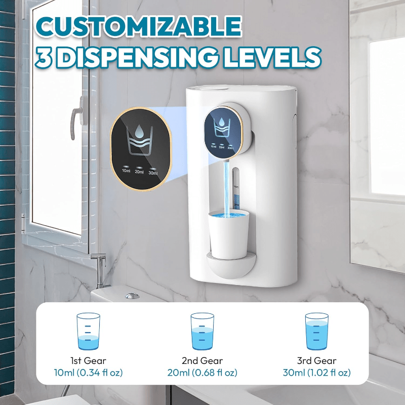 ✨ Dispensador Inteligente de Enjuague Bucal 🪥💧 – 3 Niveles ⚡ 2 Vasos Magnéticos 🥂 USB Recargable 🔋 Ideal para Baño & Cuidado Oral 🛁