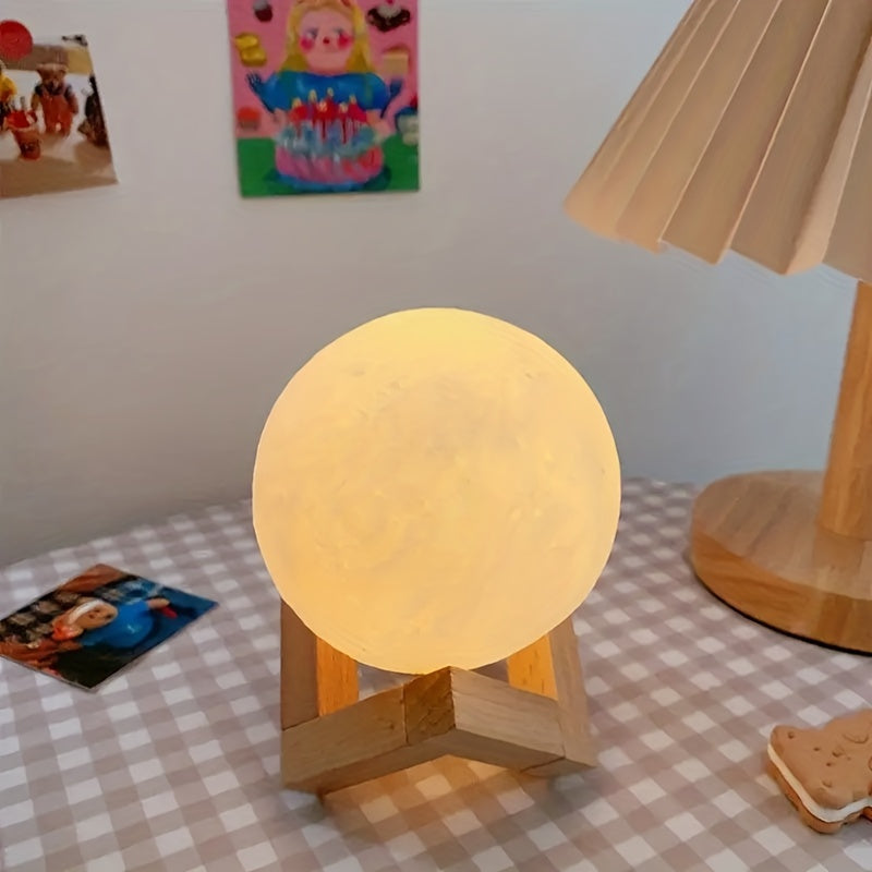 🌕 Lámpara Luna 3D con Base de Madera – Crea Ambientes Mágicos en tu Habitación ✨