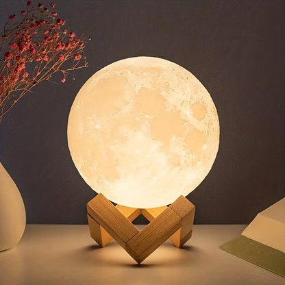 🌕 Lámpara Luna 3D con Base de Madera – Crea Ambientes Mágicos en tu Habitación ✨