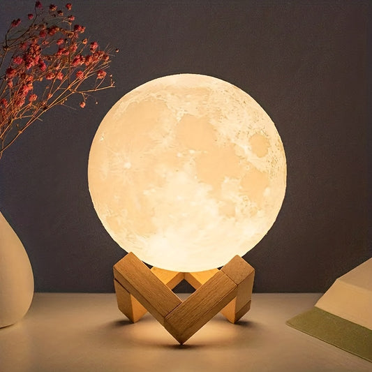 🌕 Lámpara Luna 3D con Base de Madera – Crea Ambientes Mágicos en tu Habitación ✨