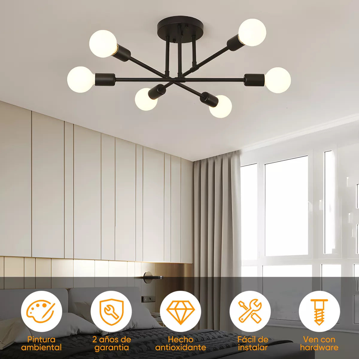 Lámpara de Techo de 6 Focos – Iluminación Moderna que Impone Estilo 💡🖤