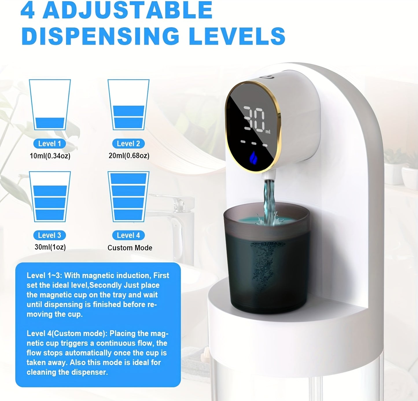 🪥 SmartTouch – Dispensador Automático de Enjuague Bucal 💧
4 Modos Ajustables ⚙️ | Depósito Transparente 600 ml 🥂 con Vasos Magnéticos | Diseño Antigoteo & Higiénico 🛡 | Organizador Moderno de Baño en B