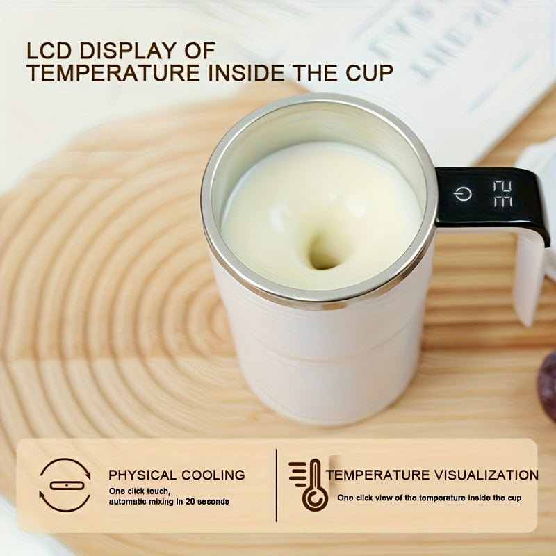 NIJ Electric Mixing Cup with One-Touch Automatic Mixing, USB-Rechargeable Coffee Mug with Lithium-Polymer Battery, Portable Cup for Home, Office, Travel - Ideal Gift for Coffee & Cocoa Lovers (Compatible with Milk, Cocoa, Sha