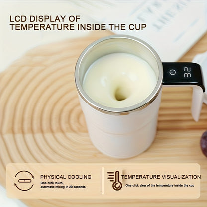 NIJ Electric Mixing Cup with One-Touch Automatic Mixing, USB-Rechargeable Coffee Mug with Lithium-Polymer Battery, Portable Cup for Home, Office, Travel - Ideal Gift for Coffee & Cocoa Lovers (Compatible with Milk, Cocoa, Sha