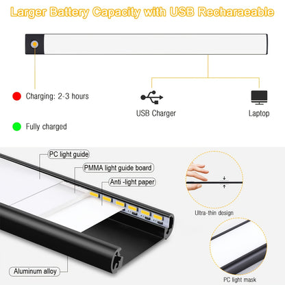 🌙💡Luz LED con Sensor de Movimiento| 3 Tonos de Luz + Recargable 🔄 🌙