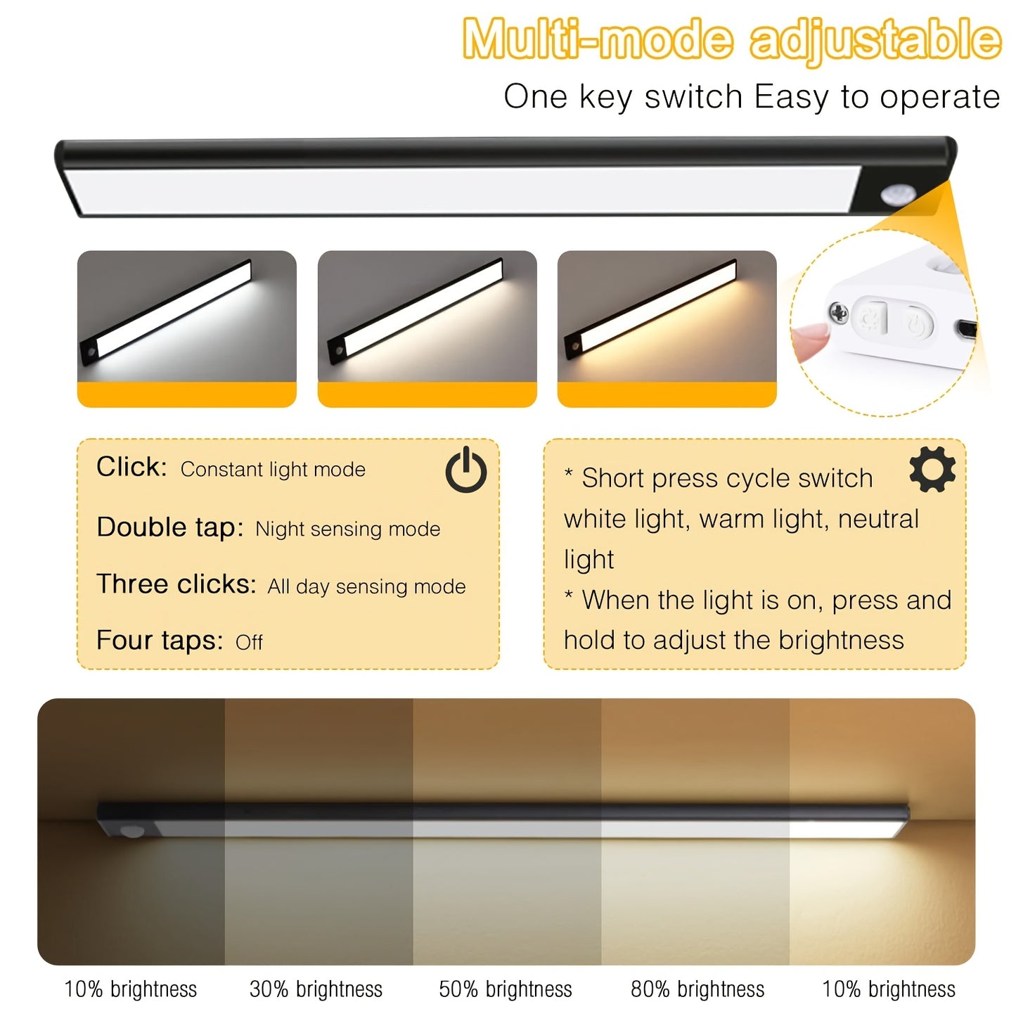 🌙💡Luz LED con Sensor de Movimiento| 3 Tonos de Luz + Recargable 🔄 🌙