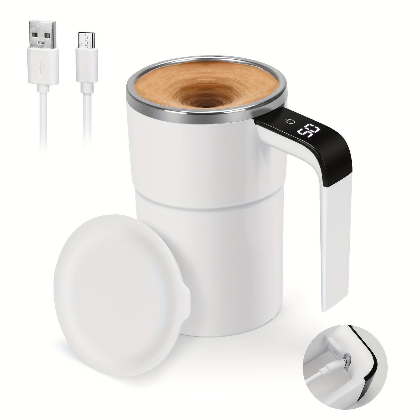 NIJ Electric Mixing Cup with One-Touch Automatic Mixing, USB-Rechargeable Coffee Mug with Lithium-Polymer Battery, Portable Cup for Home, Office, Travel - Ideal Gift for Coffee & Cocoa Lovers (Compatible with Milk, Cocoa, Sha