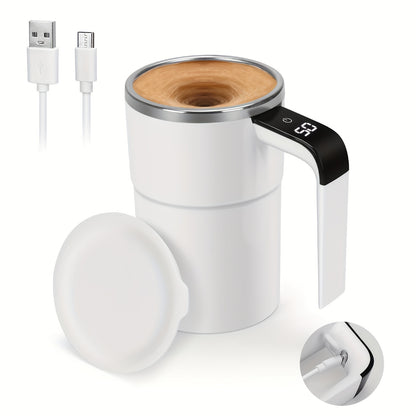 NIJ Electric Mixing Cup with One-Touch Automatic Mixing, USB-Rechargeable Coffee Mug with Lithium-Polymer Battery, Portable Cup for Home, Office, Travel - Ideal Gift for Coffee & Cocoa Lovers (Compatible with Milk, Cocoa, Sha