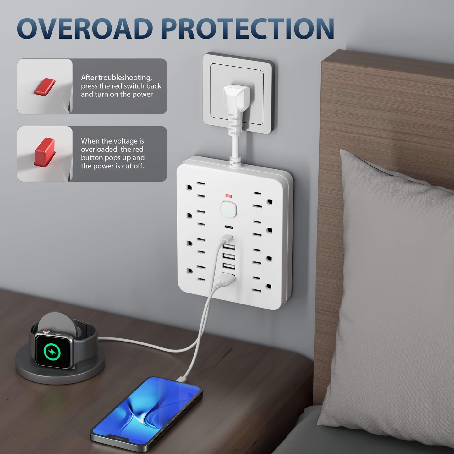 Olvídate del Desorden 🔌 – Multicontacto 14 en 1 con USB y Protección Total
Carga Todo con un Solo Toque 🖲️ – Regleta Inteligente con Puertos USB + Tipo-C