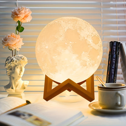 🌕 Lámpara Luna 3D con Base de Madera – Crea Ambientes Mágicos en tu Habitación ✨