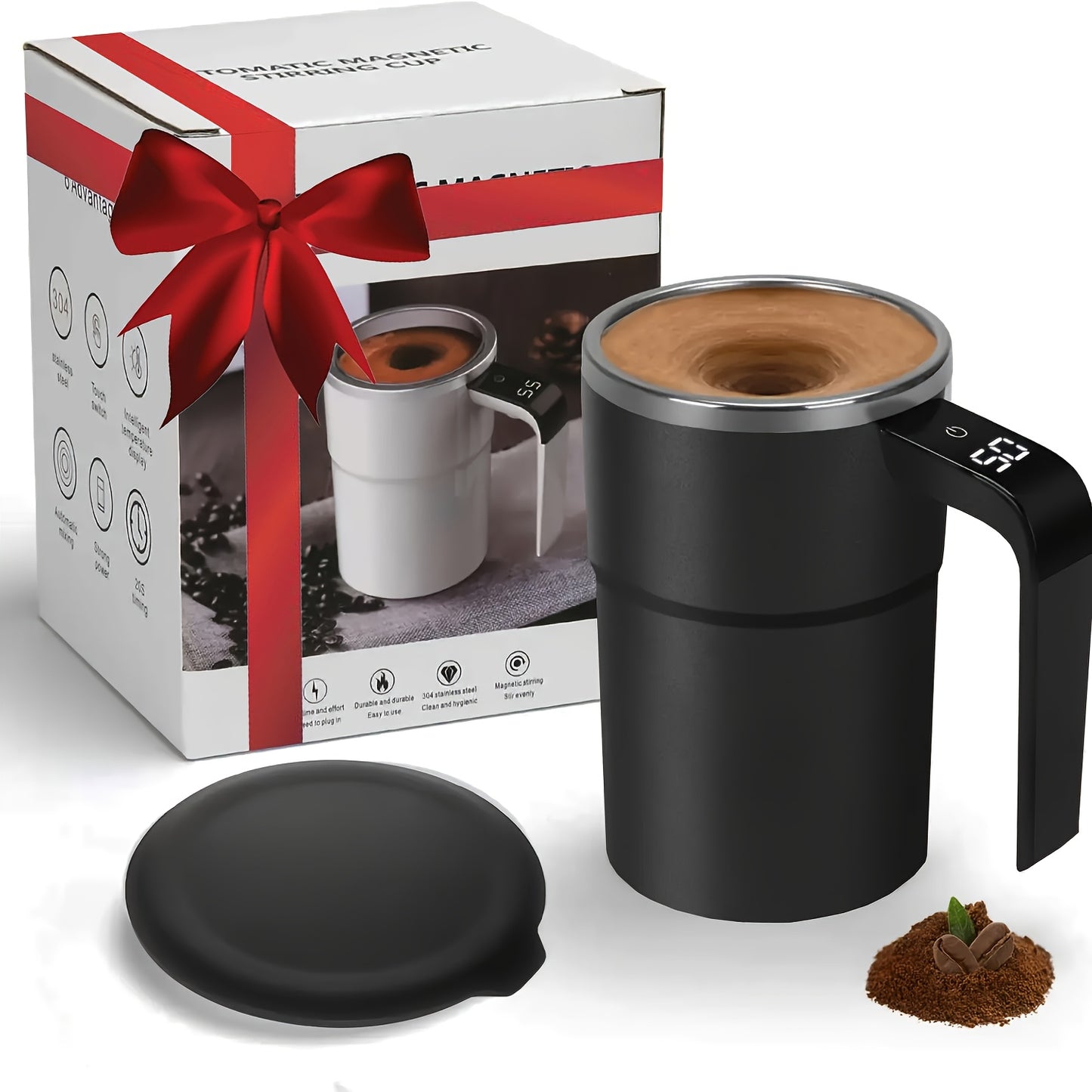 NIJ Electric Mixing Cup with One-Touch Automatic Mixing, USB-Rechargeable Coffee Mug with Lithium-Polymer Battery, Portable Cup for Home, Office, Travel - Ideal Gift for Coffee & Cocoa Lovers (Compatible with Milk, Cocoa, Sha