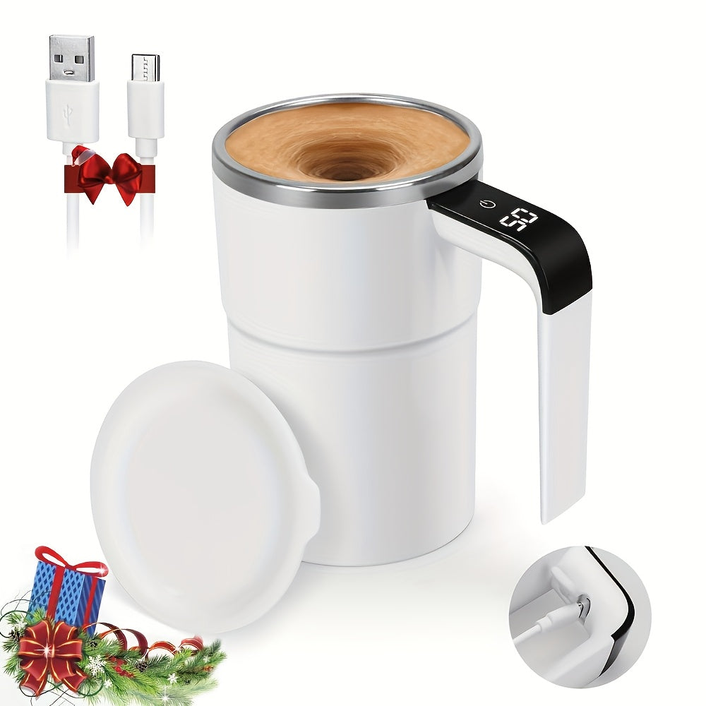 NIJ Electric Mixing Cup with One-Touch Automatic Mixing, USB-Rechargeable Coffee Mug with Lithium-Polymer Battery, Portable Cup for Home, Office, Travel - Ideal Gift for Coffee & Cocoa Lovers (Compatible with Milk, Cocoa, Sha