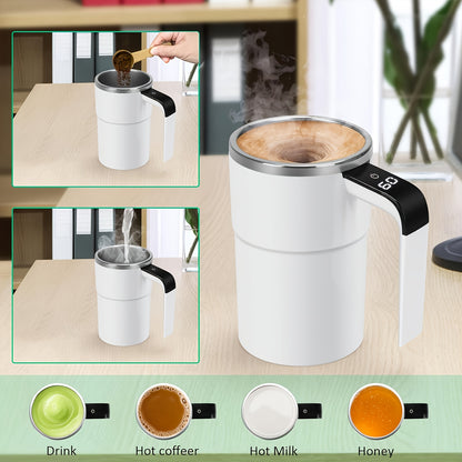 NIJ Electric Mixing Cup with One-Touch Automatic Mixing, USB-Rechargeable Coffee Mug with Lithium-Polymer Battery, Portable Cup for Home, Office, Travel - Ideal Gift for Coffee & Cocoa Lovers (Compatible with Milk, Cocoa, Sha