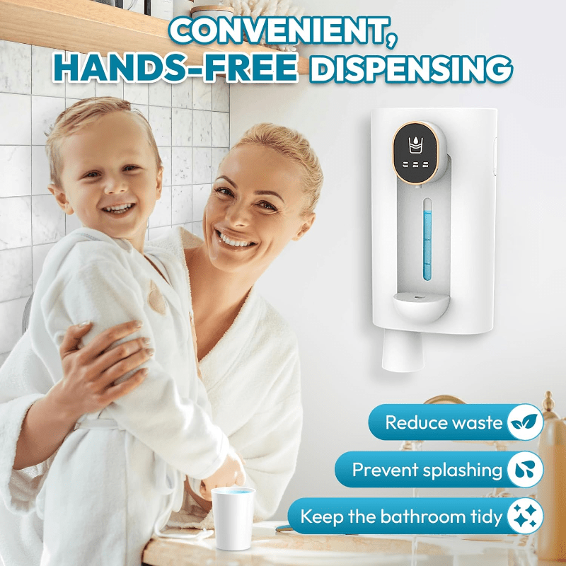 ✨ Dispensador Inteligente de Enjuague Bucal 🪥💧 – 3 Niveles ⚡ 2 Vasos Magnéticos 🥂 USB Recargable 🔋 Ideal para Baño & Cuidado Oral 🛁