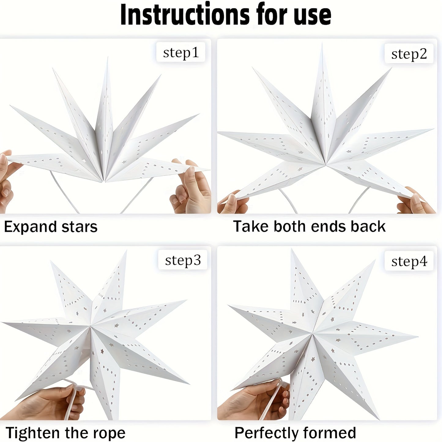 ⭐ 4 Linternas de Papel Estrella - Diseños Calados Artesanales
🕯️ Luz cálida sin electricidad • 🏠 Hogar, dormitorio, bodas • 🎄 Decoración navideña • ✨ Incluye velas