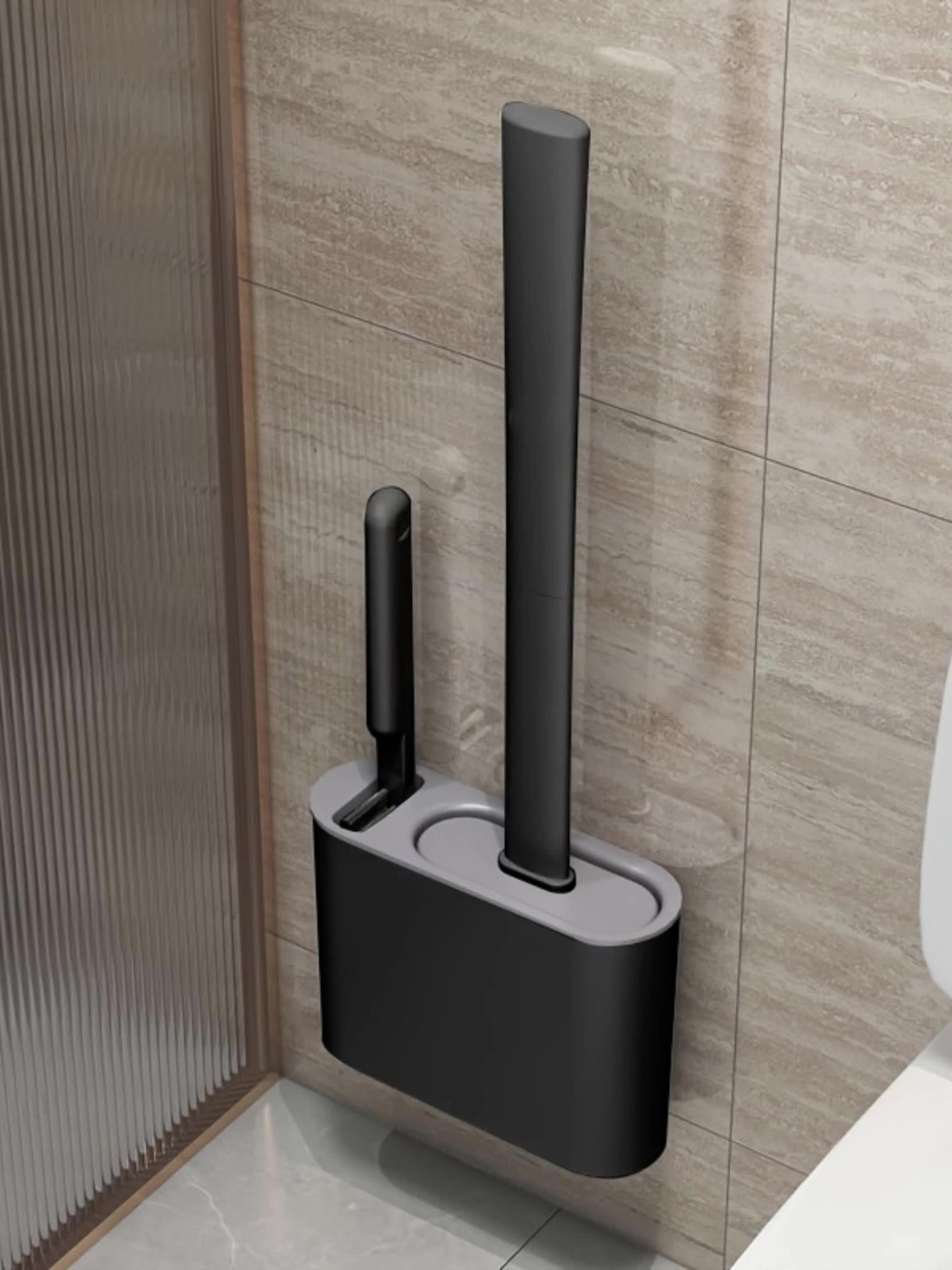 Cepillo de Silicona para Baño con Soporte de Pared – Limpieza Fácil y Estilo Minimalista 🖤🚿