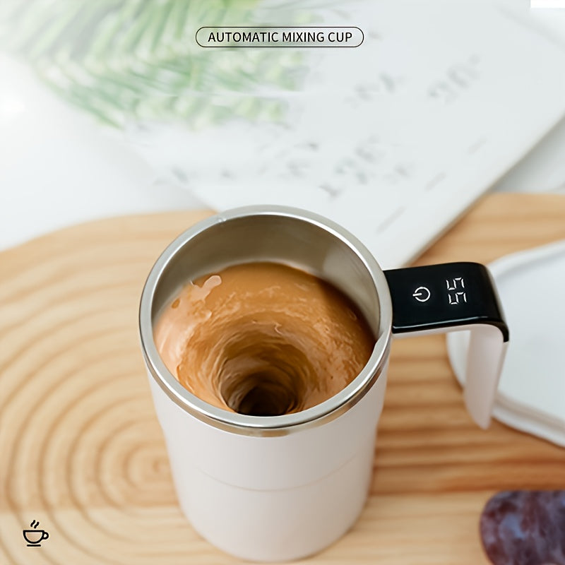 NIJ Electric Mixing Cup with One-Touch Automatic Mixing, USB-Rechargeable Coffee Mug with Lithium-Polymer Battery, Portable Cup for Home, Office, Travel - Ideal Gift for Coffee & Cocoa Lovers (Compatible with Milk, Cocoa, Sha