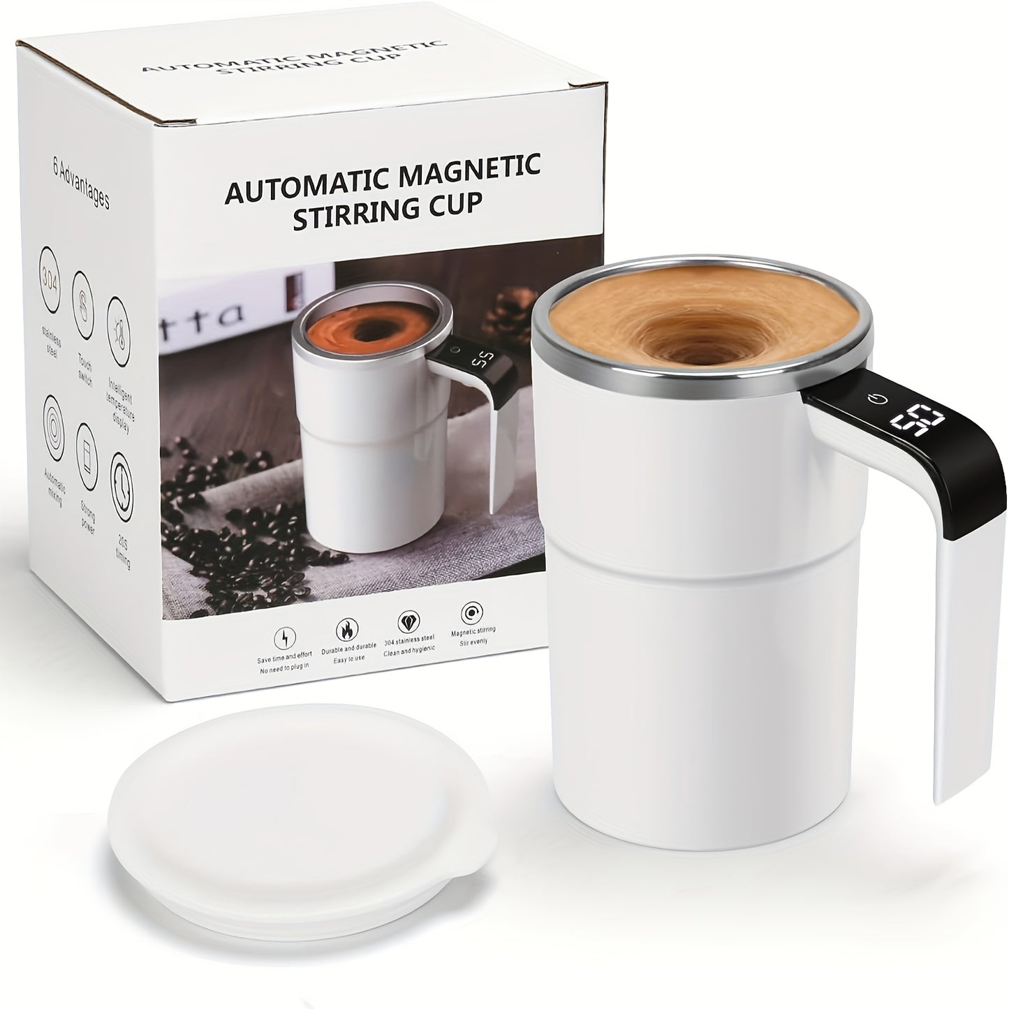 NIJ Electric Mixing Cup with One-Touch Automatic Mixing, USB-Rechargeable Coffee Mug with Lithium-Polymer Battery, Portable Cup for Home, Office, Travel - Ideal Gift for Coffee & Cocoa Lovers (Compatible with Milk, Cocoa, Sha