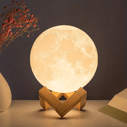 🌕 Lámpara Luna 3D con Base de Madera – Crea Ambientes Mágicos en tu Habitación ✨
