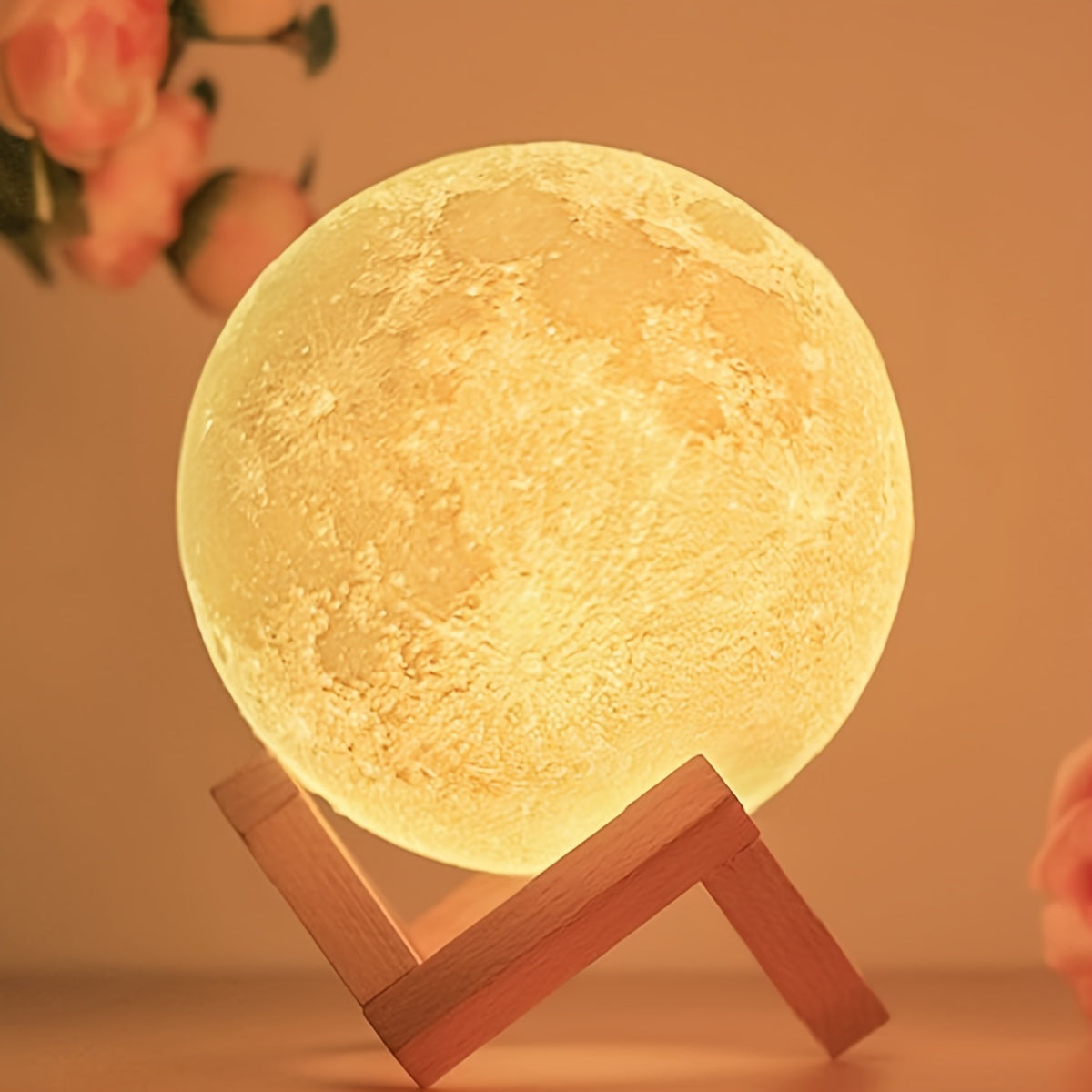 🌕 Lámpara Luna 3D con Base de Madera – Crea Ambientes Mágicos en tu Habitación ✨